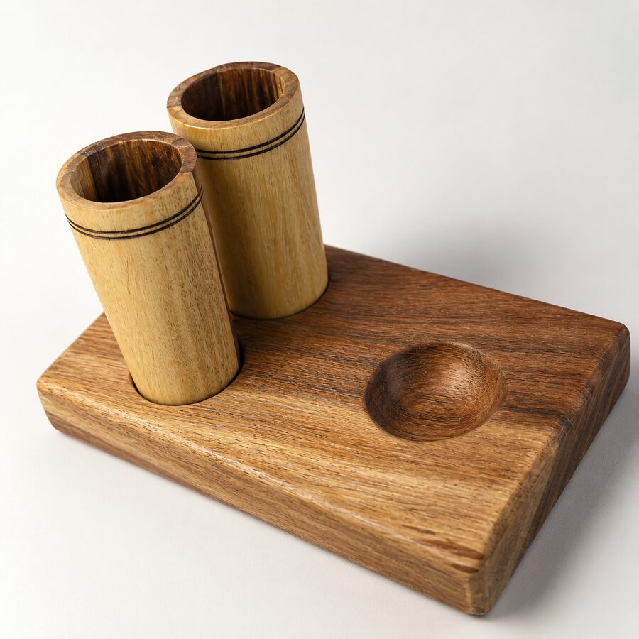 Caballitos tequileros de madera sobre base tallada a mano, souvenirs de Designar